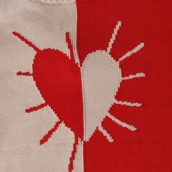 Kerri Rosenthal Sweater M Cotton Red Pink Colorblock Radiant Heart V-Neck NEW - Picture 9 of 15